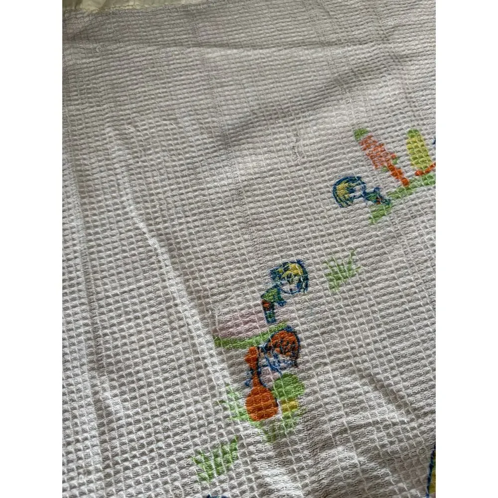 Vintage‎ Hansel & Gretel satin trimmed waffle knit mushroom print orange blanket